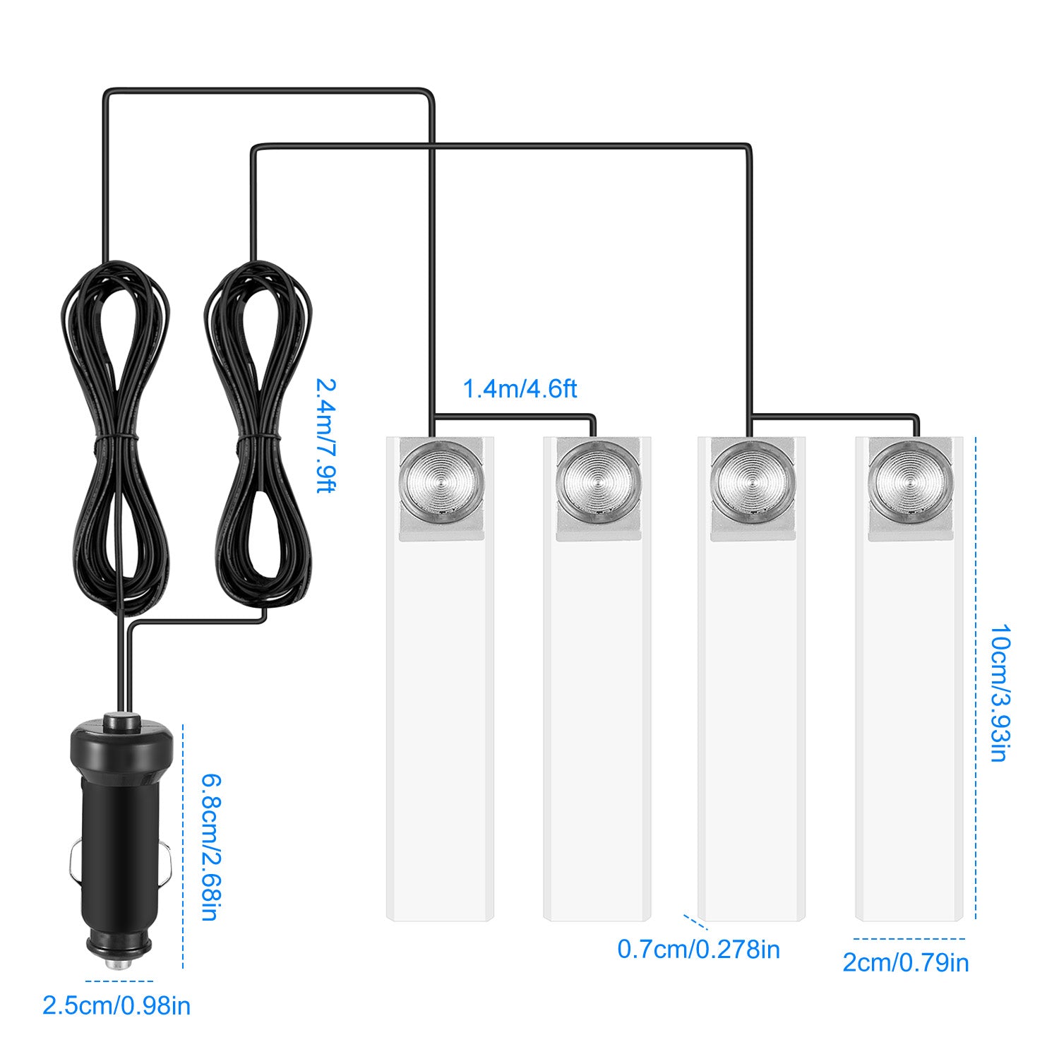 4Pcs Car Interior LED Atmosphere Light Car Charge Decorative Lamp DC 12V Blue Light - 5 - CJ
