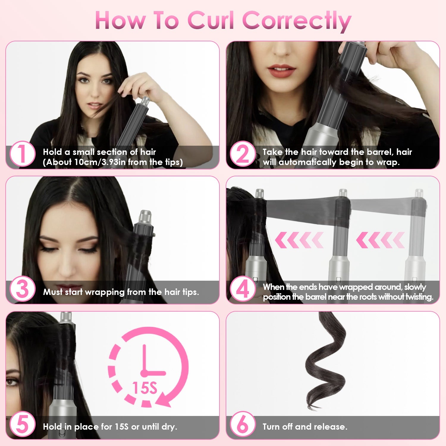 1Pc 6 In 1 Hot Air Styler Volumizer Straightener Curler Dryer Automatic Wrap Styler Hair Dryer Brush Set With 3 Temp Settings ALCI Plug Glove Cable Zip Tie - 5 - CJ