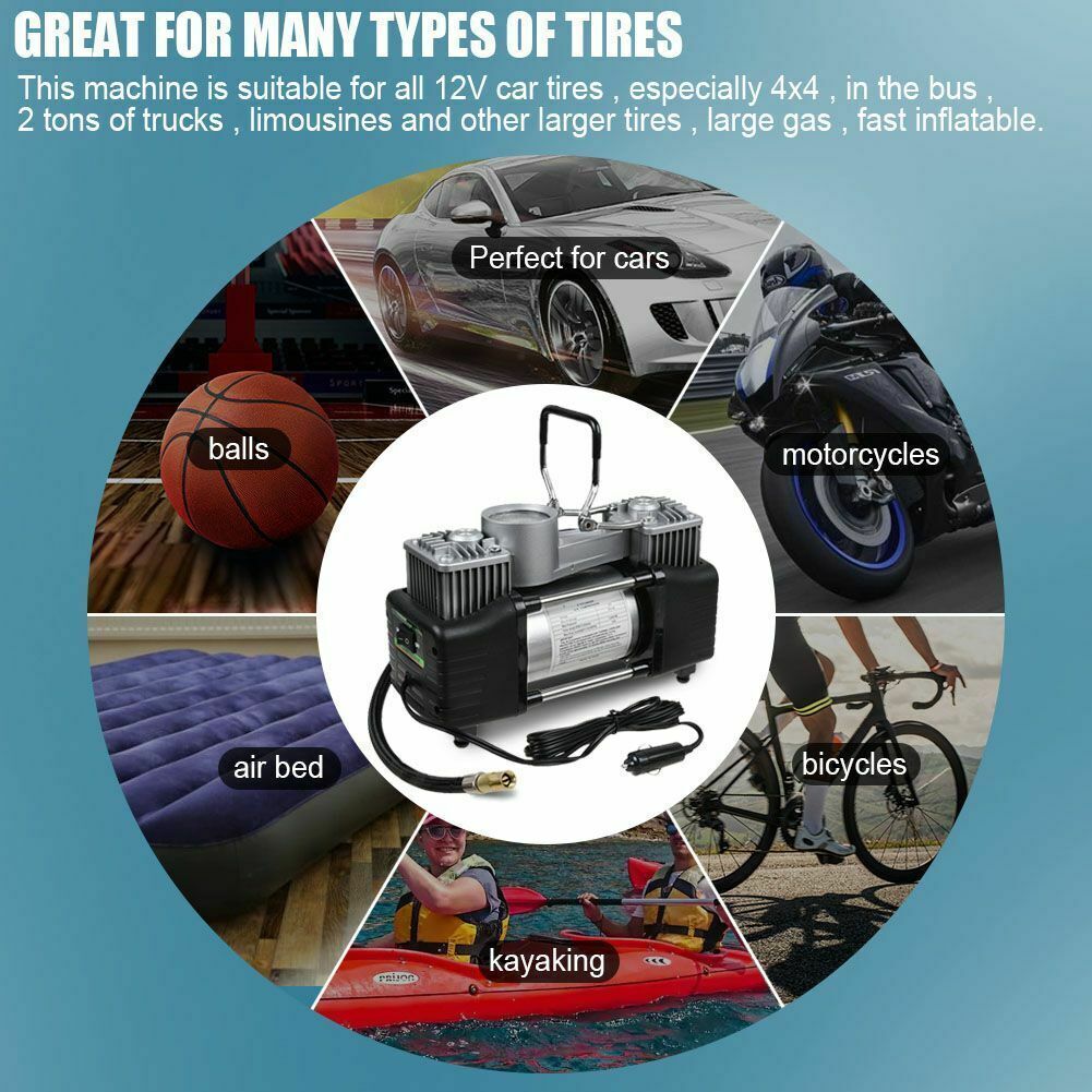 150PSI HEAVY DUTY PORTABLE 12V ELECTRIC CAR TYRE INFLATOR AIR COMPRESSOR - 5 - CJ