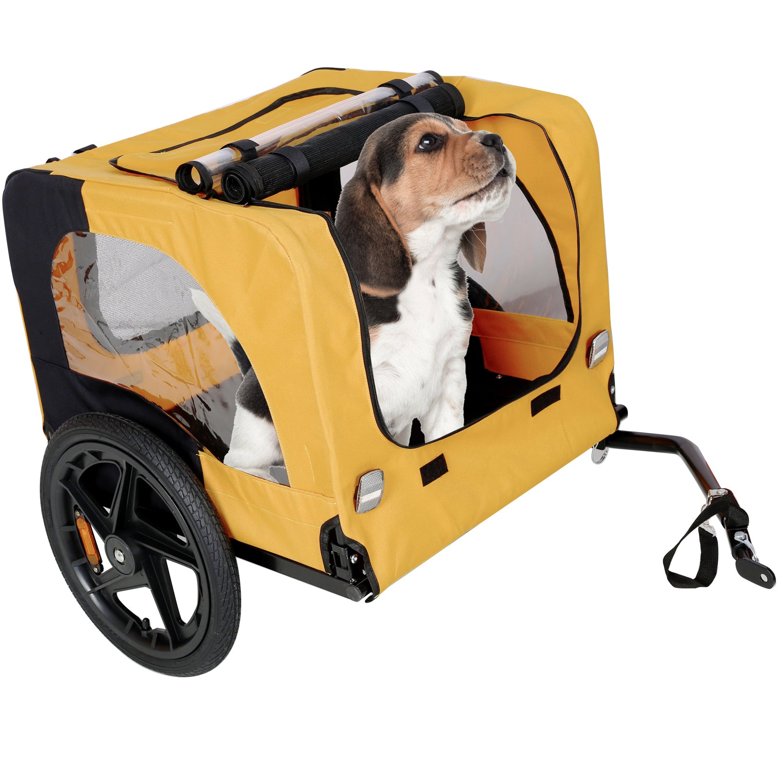 Yellow Outdoor Heavy Duty Foldable Practical Pet Stroller Dog Carrier With Bicycle Tow - 5 - CJ