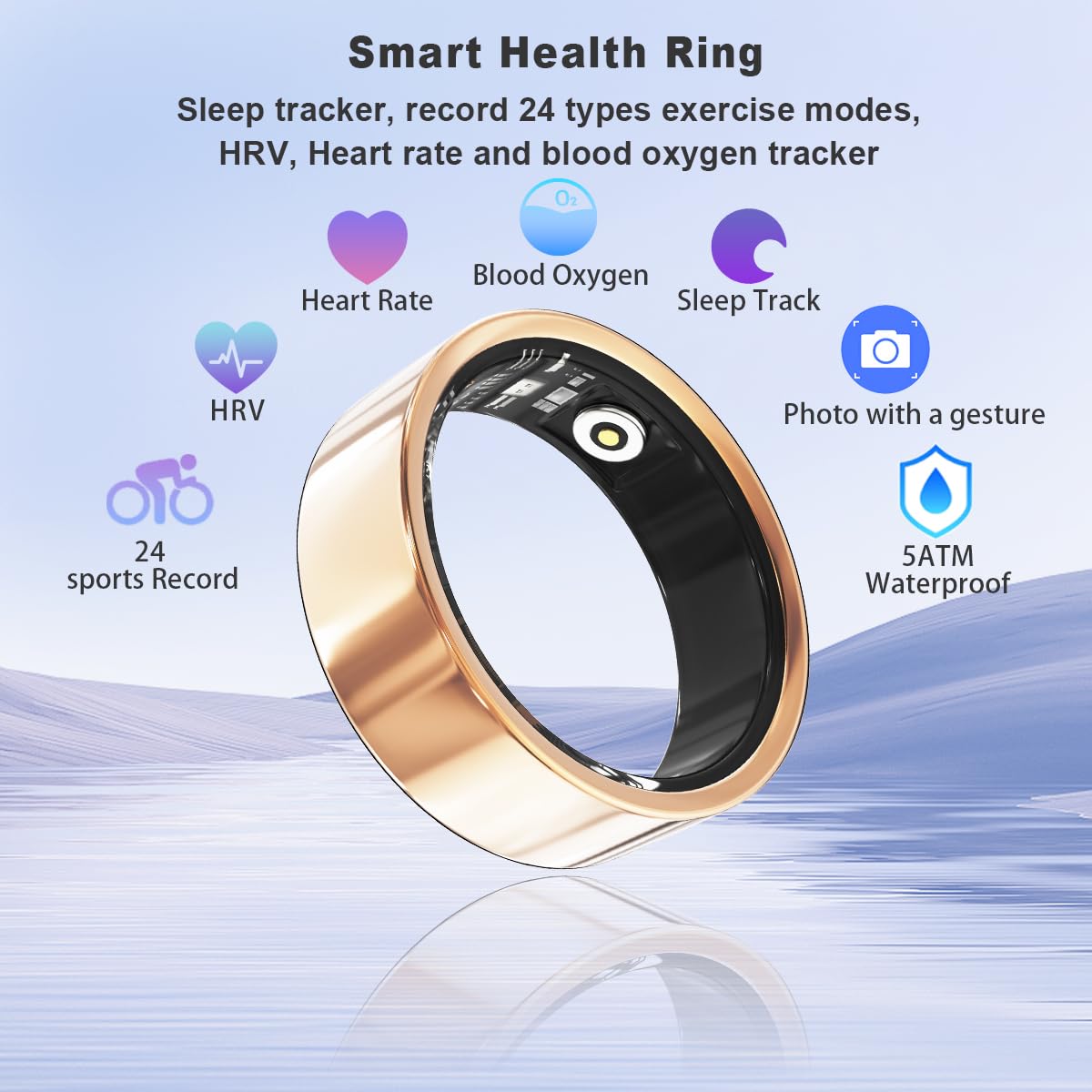 Health Smart Ring, Fitness Tracker, With Heart Rate, Blood Oxygen, Heart Rate Variability, Sleep Monitoring, Step Count, IP68 Compatible With IPhone And Android, No Subscription Fee Required - 5 - CJ