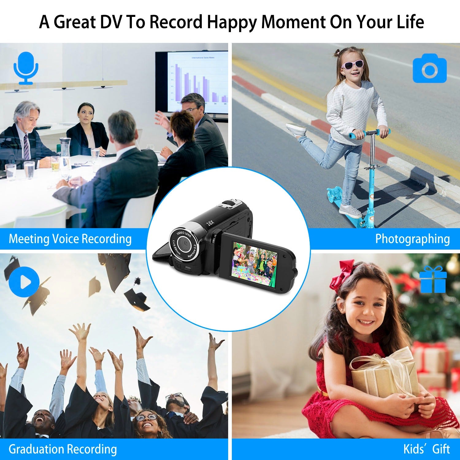 Black - Red Options - 1Pc HD 1080P Digital Video Camcorder 2.7in 16X Zoom DV Camera 270 Degree Rotation Rechargeable Kid Camera With Fill Light Selfie - 5 - CJ