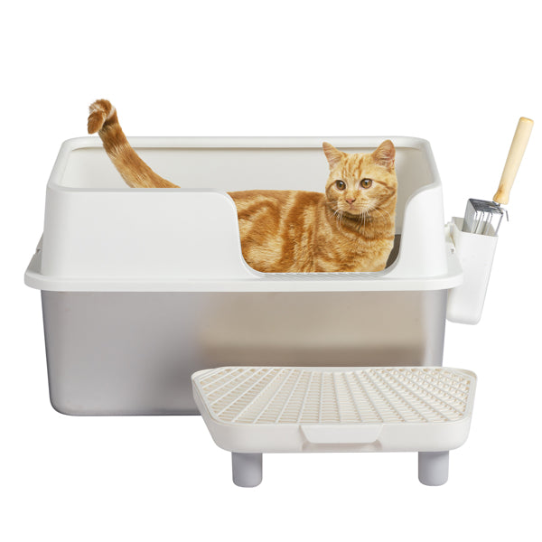 Stainless Steel With Plastic, Buckle Style With Shovel, Foot Pad, White Litter Box - 5 - CJ
