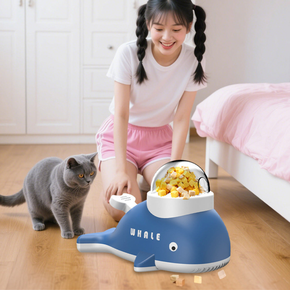 Interactive Treat Dispensing Toy For Cats And Dogs, Whale Shaped Slow Feeder Puzzle With Rotating Mechanism, Food Grade ABS Pet IQ Training Toy With Transparent Window - 5 - CJ