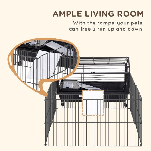 Small Animal Play Fence Cage With Rolling Casters, Water Bottle - 5 - CJ