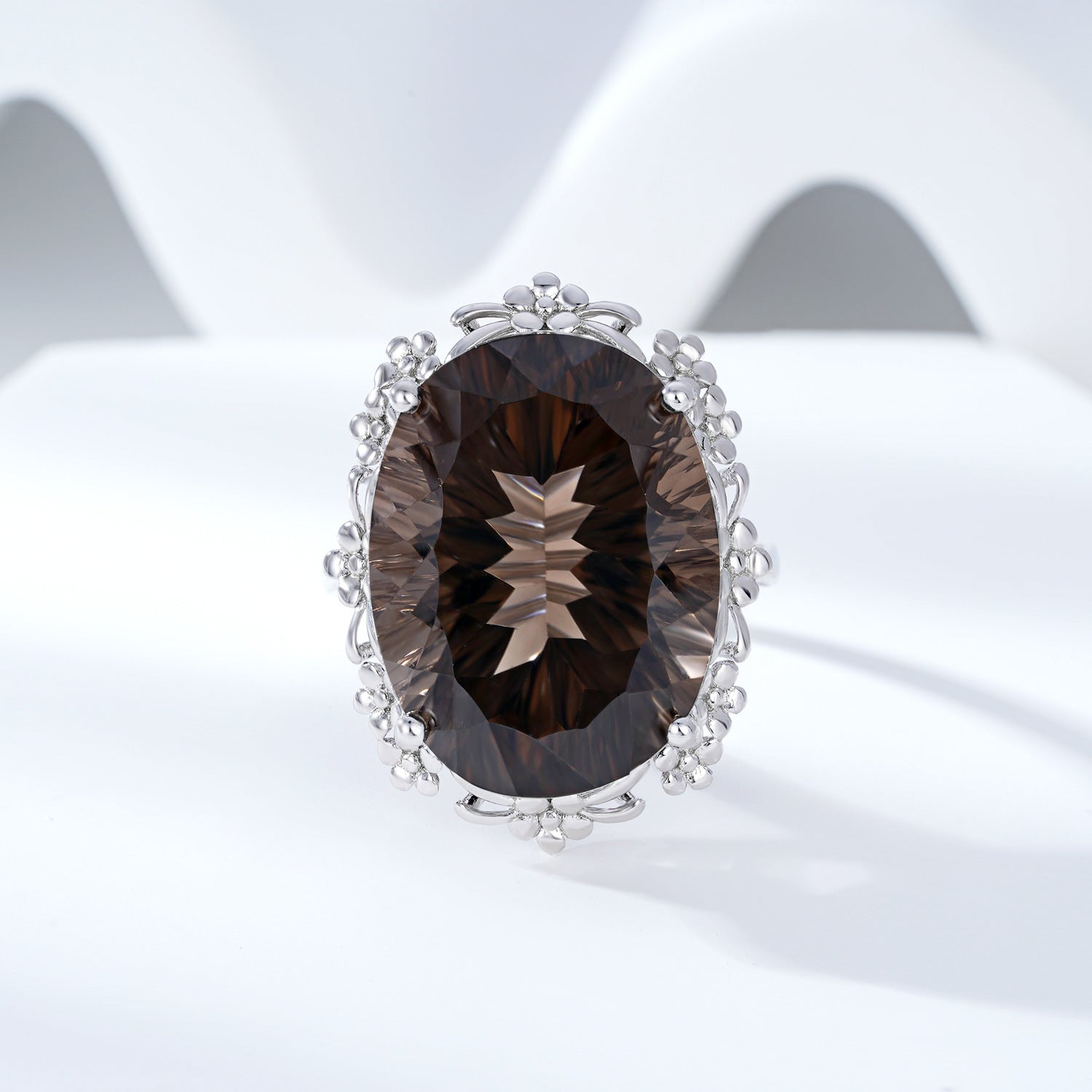 Simple Natural Crystal Jewelry Versatile S925 Silver Set Tea Crystal Ring - 4 - CJ