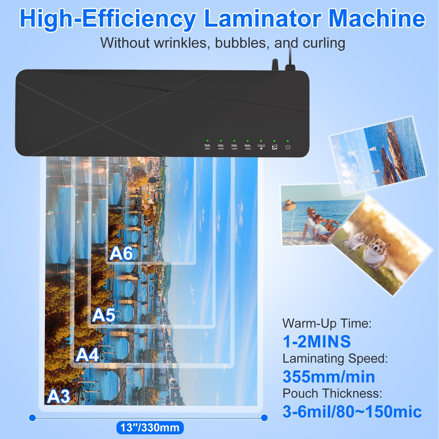 1Pc 13Inch Laminator Machine Hot And Cold Mode A4 Personal Thermal Laminator With ABS Function 60S Warm Up Time 30Mins Auto Off For Home Office School Business - 5.0 - CJ