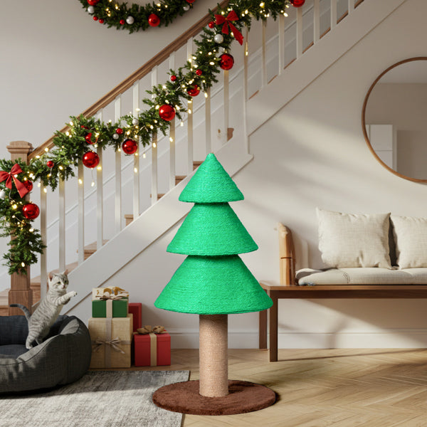 31.5in Christmas Tree Cat Scratcher, Cat Scratching Post For Indoor Cats, Large Sisal Cat Scratching Tree Cat Scratch Tower, Green - 5 - CJ