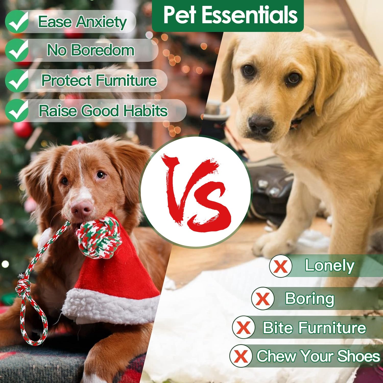 Set Of 5Pcs Christmas Dog Rope Chew Toys Dog Interactive Toys Set For Puppy Small Medium Aggressive Chewers Dogs Training Teething Playing - 5 - CJ