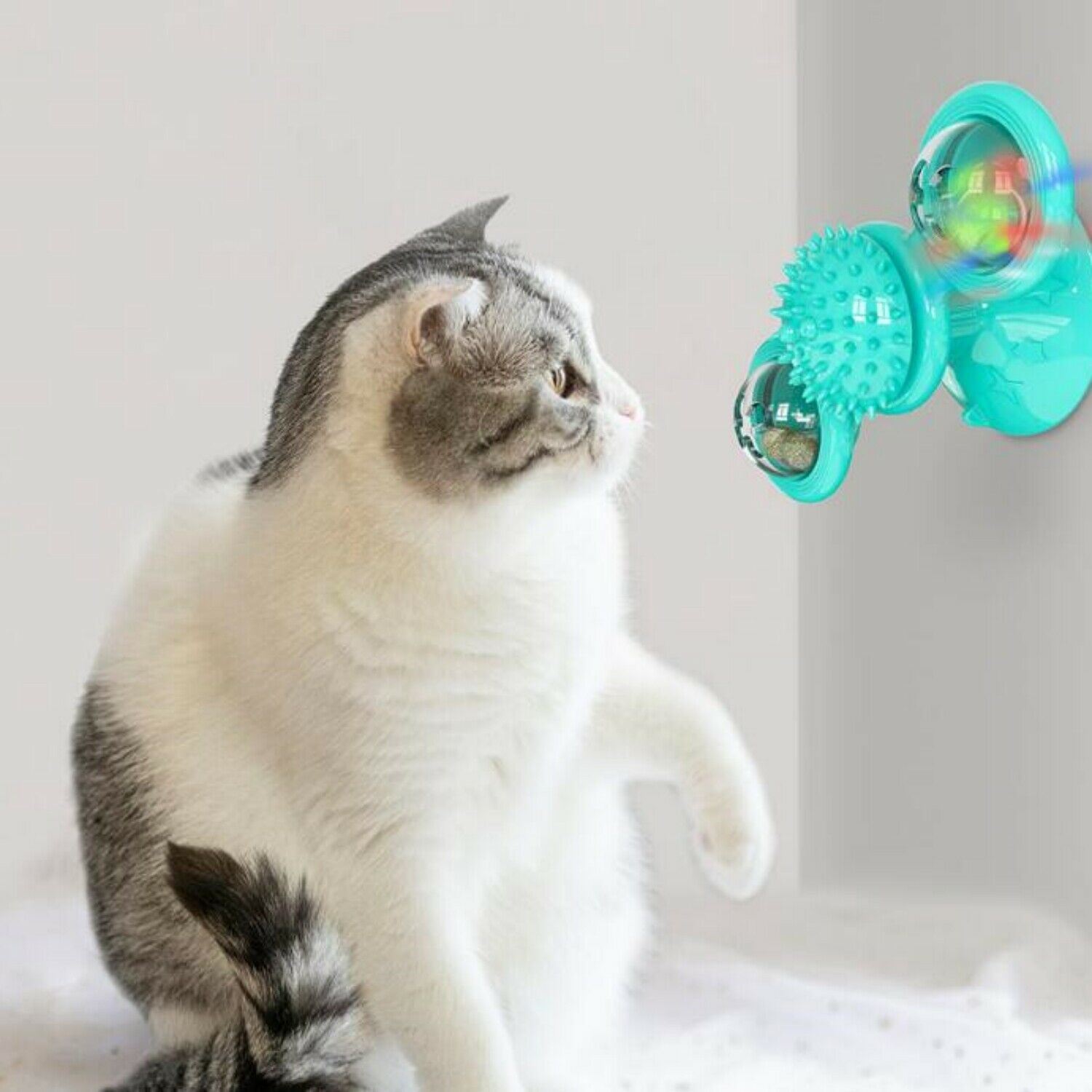 New Windmill Cat Toys Cute Rotating Interactive Cat Toy - Indoor Windmill Cat Toy With Suction Cup Catnip & Jagged Teeth Middle Ball, Smart Kitten Rotating Spinner Exercise Toy, Toothbrush & Massager - 5 - CJ