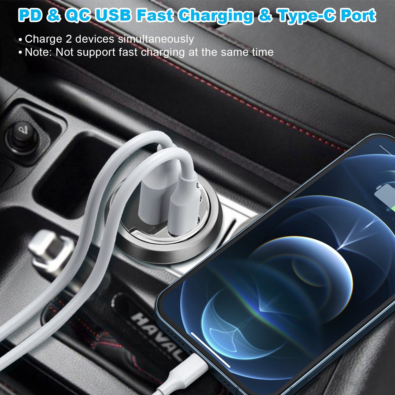 2Pcs 1,00W USB TypeC Car Charger QC4.0 PD3.0 USB Fast Charging Adapter Dual Port Car Cigarette Lighter Compatible With Phone Pad - 5 - CJ