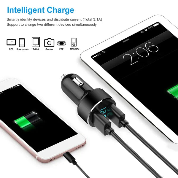 Universal 15W/3.1A Dual USB Car Charger Adapter Aluminum Alloy Fast Car Charging Adapter For IPhone XR XS Tablet PC - 5 - CJ