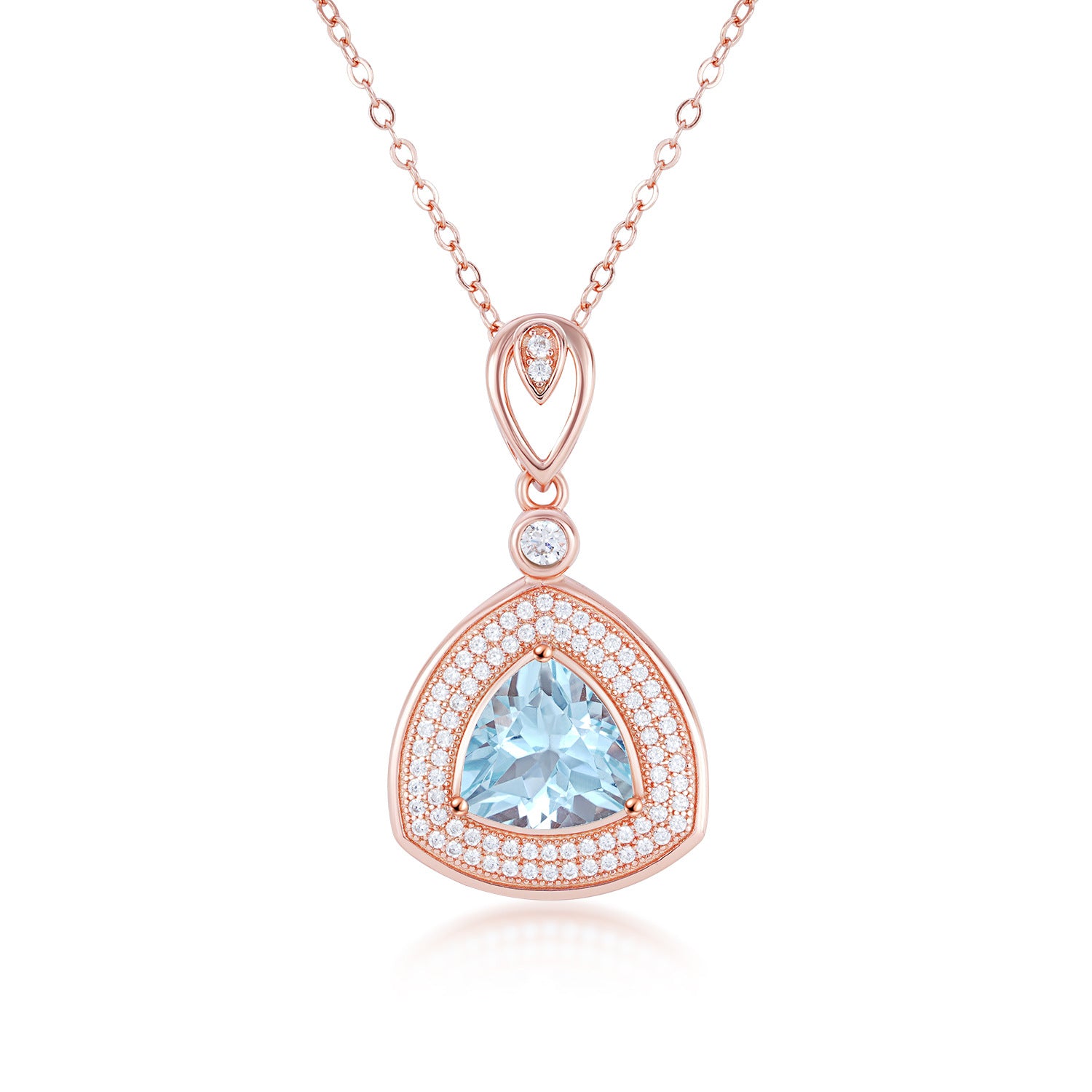 S925 Silver Necklace Women's Versatile Light Blue Topaz Inlaid Fat Triangle Pendant Collar Chain - 4 - CJ