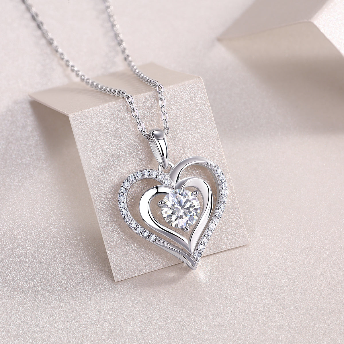 1Heart To Heart Luxury Fashion Diamond Pendant Necklace Set With Mosan Diamond Silver Ornaments Prohibit TikTok sales - 5 - CJ