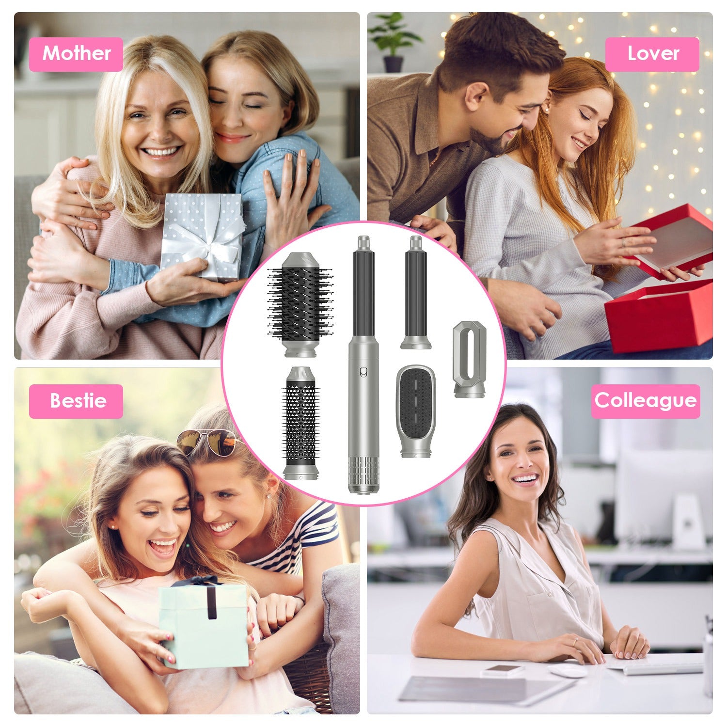 1Pc 6 In 1 Hot Air Styler Volumizer Straightener Curler Dryer Automatic Wrap Styler Hair Dryer Brush Set With 3 Temp Settings ALCI Plug Glove Cable Zip Tie - 5 - CJ