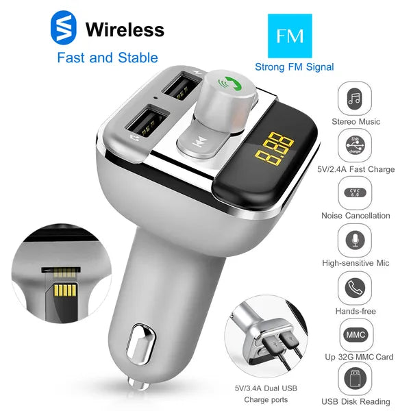 Car Wireless FM Transmitter 3.4A Dual USB Charge Hands - free Call Car MP3 Player - 5 - CJ