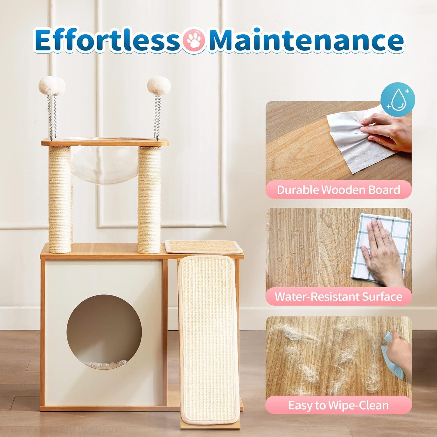Indoor Wooden Cat Climbing Frame Cat Tower Cat House With Cat Scratching Board Ramp Suitable For Large Cats And Kittens - 5 - CJ