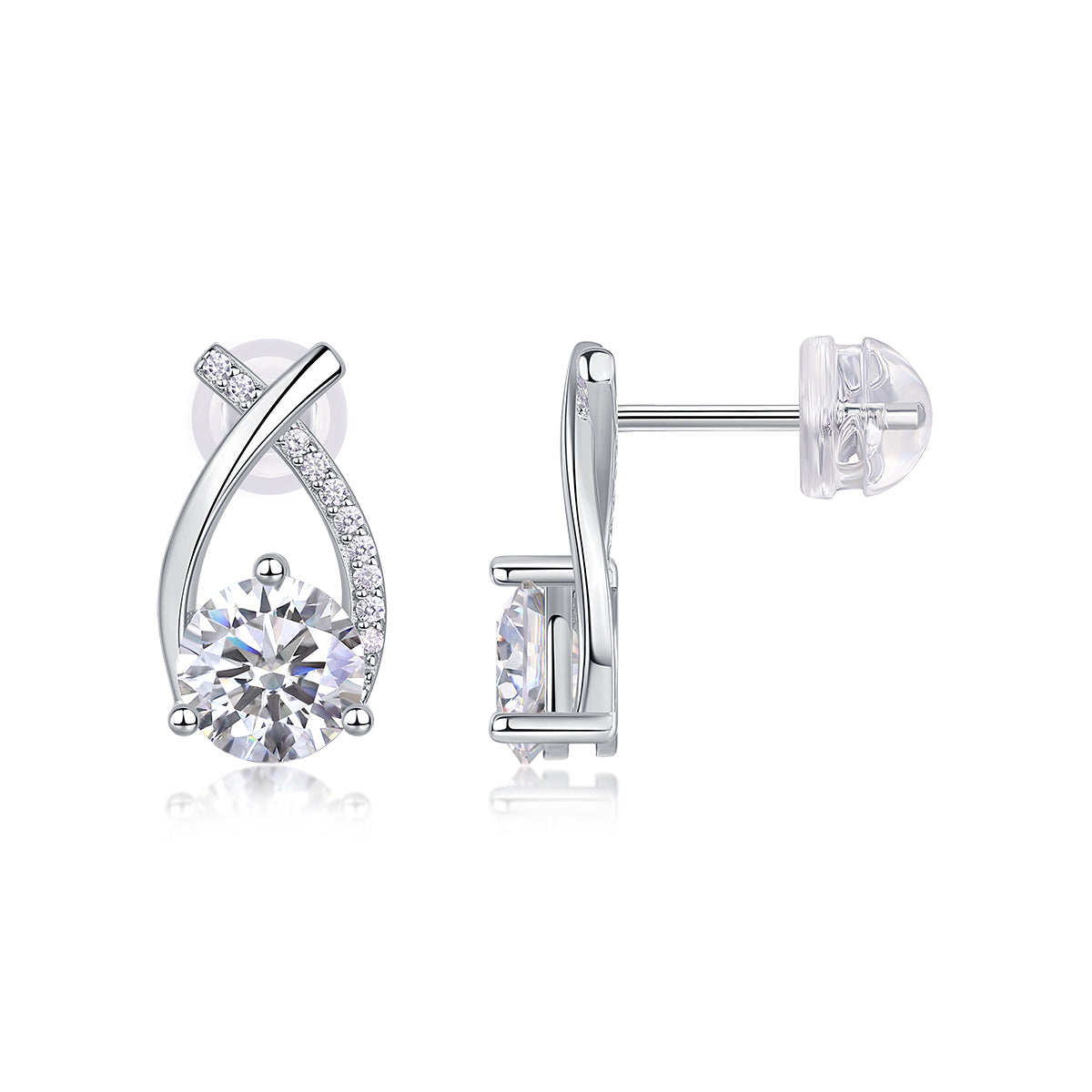 1Happy Encounter - Fashionable And Luxurious Diamond Jewelry Set With 1 - carat Moissan Diamond S925 Sterling Silver And Platinum - plated Stud Earrings Prohibit TikTok sales - 5 - cjdropshipping