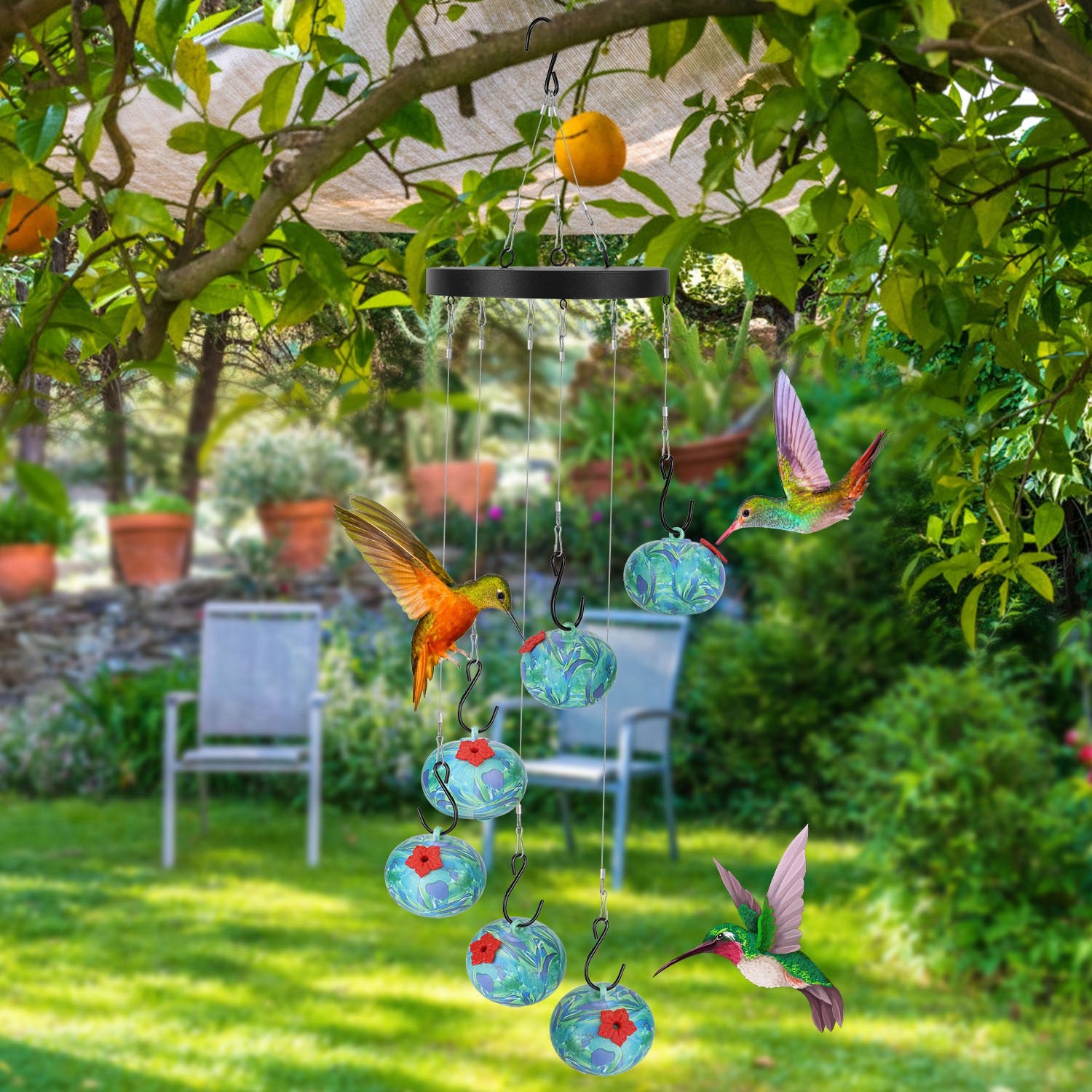 1Pc Wind Chimes Humming Bird Feeder Ant And Bee Proof Outdoor Hanging Hummingbird Feeder For Viewing Decoration For Garden Patio Yard Balcony - 5 - CJ