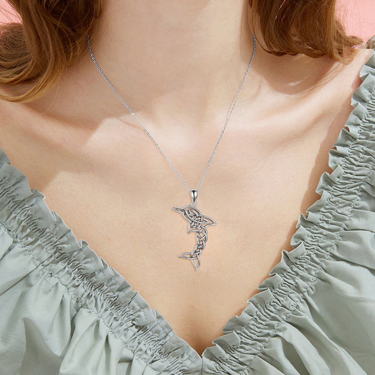 S925 Sterling Silver Celtic Knot Dolphin Pendant Necklace - 5 - cjdropshipping