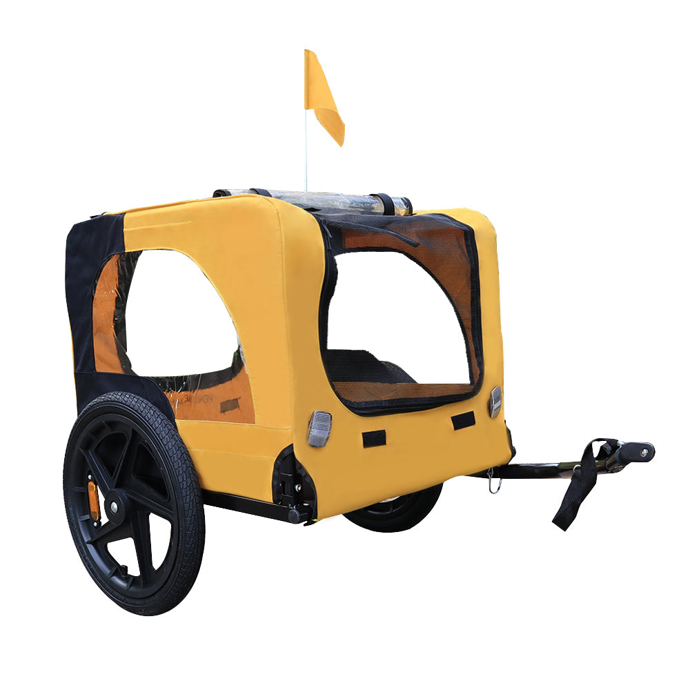Yellow Outdoor Heavy Duty Foldable Practical Pet Stroller Dog Carrier With Bicycle Tow - 5 - CJ