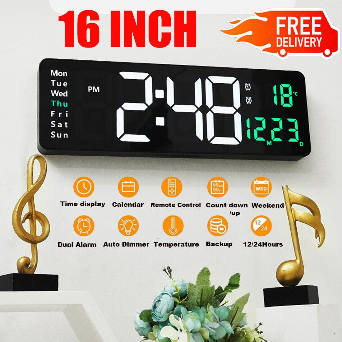 UK 16 - inch LED Digital Clock With Battery - 5 - CJ