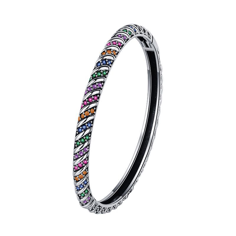 S925 Sterling Silver Geometric Colorful Tribal Elements Diamond Bracelet - 4 - https://x.com/titan_prim62775J