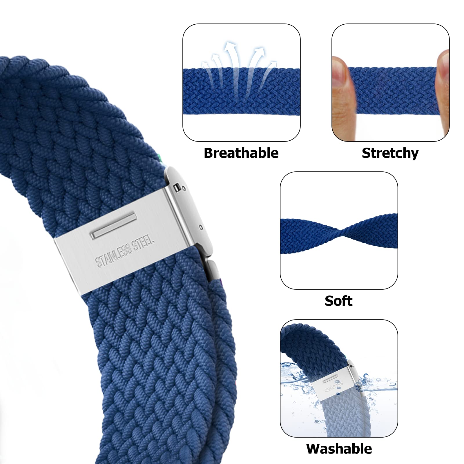 Nepfaivy Compatible With Apple Watch Band - 38mm 40mm 41mm 42mm 44mm 45mm 49mm Braided Stretchy Sport Band For Apple Watch Series SE 8 7 6 5 4 3 2 1, Women Men Nylon Fabric Elastic Loop Breathable Wat - 5 - CJ