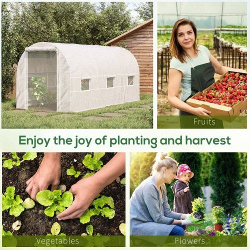 Outsunny 15 X 7 X 7 Walk - In Tunnel Greenhouse, Large Garden Hot House Kit With 6 Roll - up Windows & Roll Up Door, Steel Frame, White - 5 - CJ