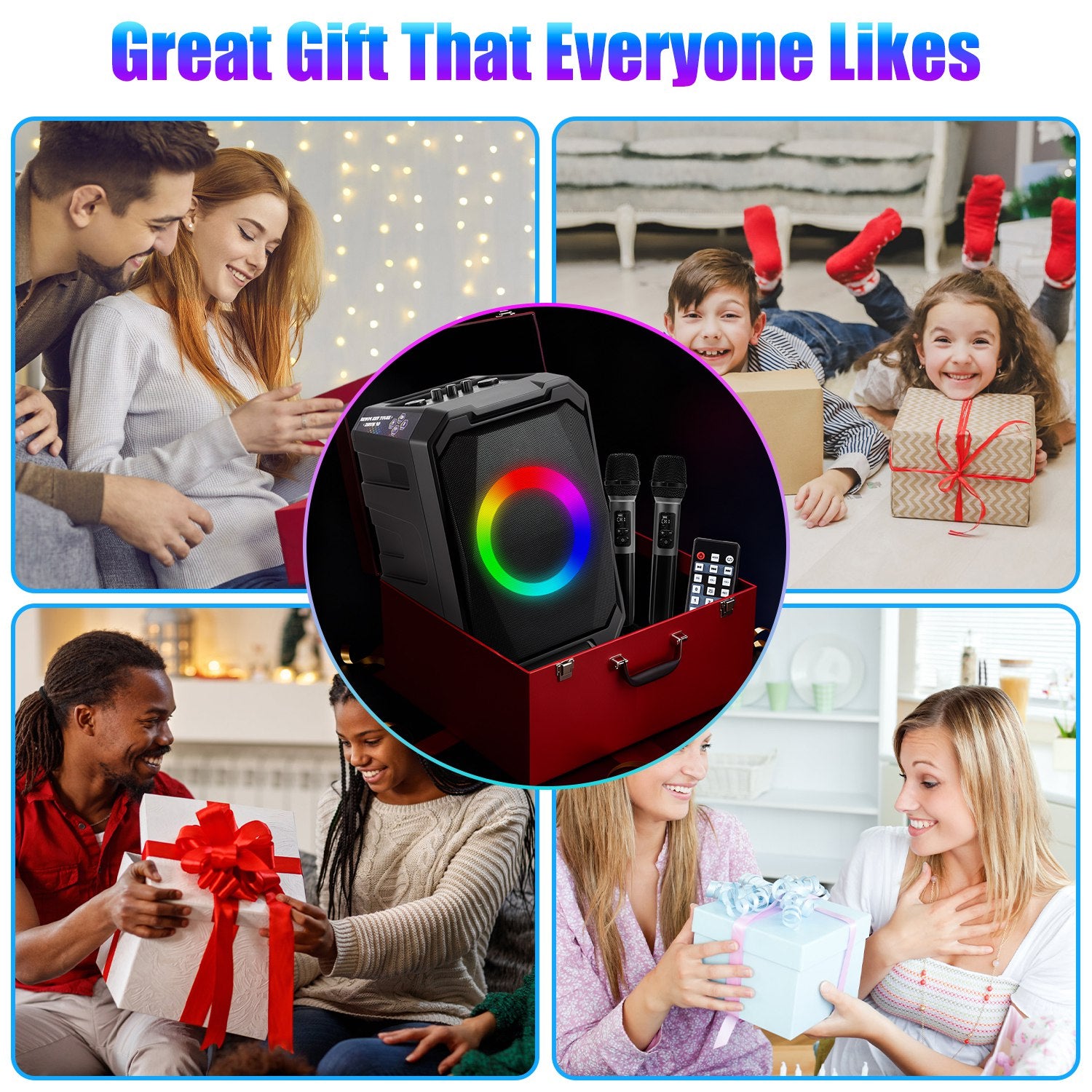 1Pc Portable Wireless Party Speaker With LED Light 2 Wireless Mics Remote Control TWS Music Accompany Mic. Priority Bass Echo Mic Treble Guitar In - 5 - CJ