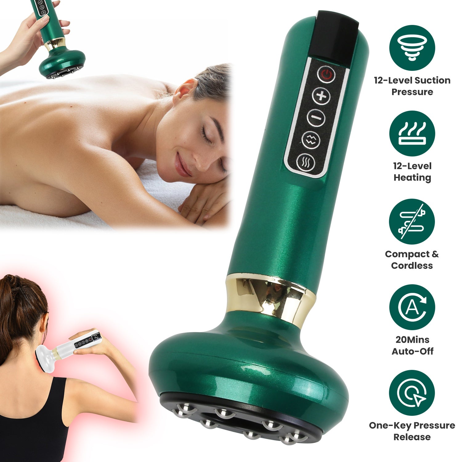 1Pc Anti Cellulite Massager Handheld Vacuum Suction Cupping Kit Beauty Tool With 12 Suction Mode 12 Heating 20Mins Auto - Off One - Key Pressure Release For Abdomen Thighs Buttocks Neck - 5 - cjdropshipping