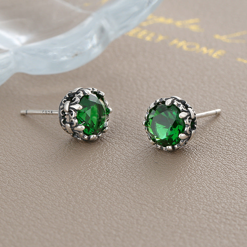 S925 Sterling Silver Emerald Zircon Retro Small Cross Earrings - 4 - https://x.com/titan_prim62775J