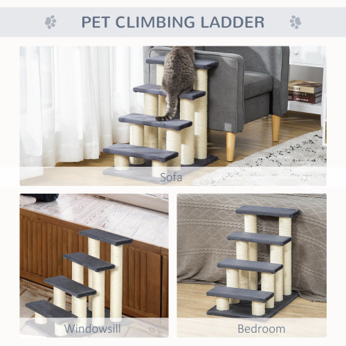 PawHut Cat Tree With 4 Steps For High Beds Couch, Cute Stair Shaped Cat Tree For Indoor Cats Or Dogs W Sisal Scratching Post, Climbing, Playing, Gray - 5 - CJ