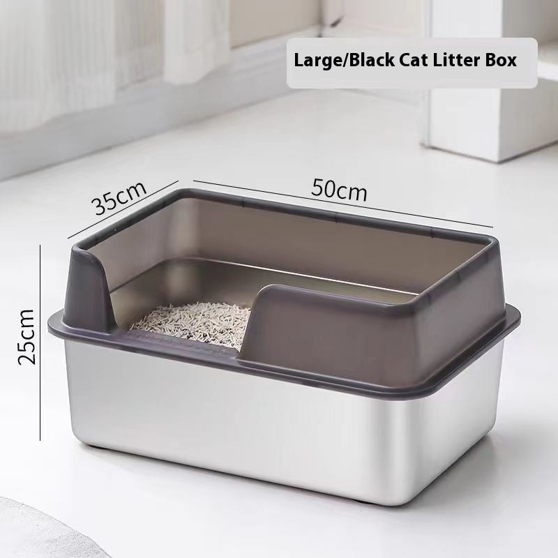 Stainless Steel Litter Box High Fence Anti - splash - 0 - CJ - Black - 50x35x25 - CJYD204371504DW