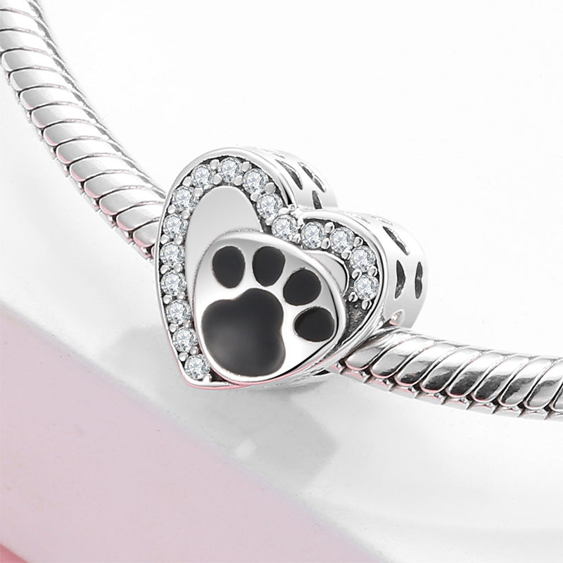 S925 Sterling Silver Beads Cute Dog Element Dog Paw Print Series Beaded Pendant DIY Accessories Loose Beads - 4 - CJ