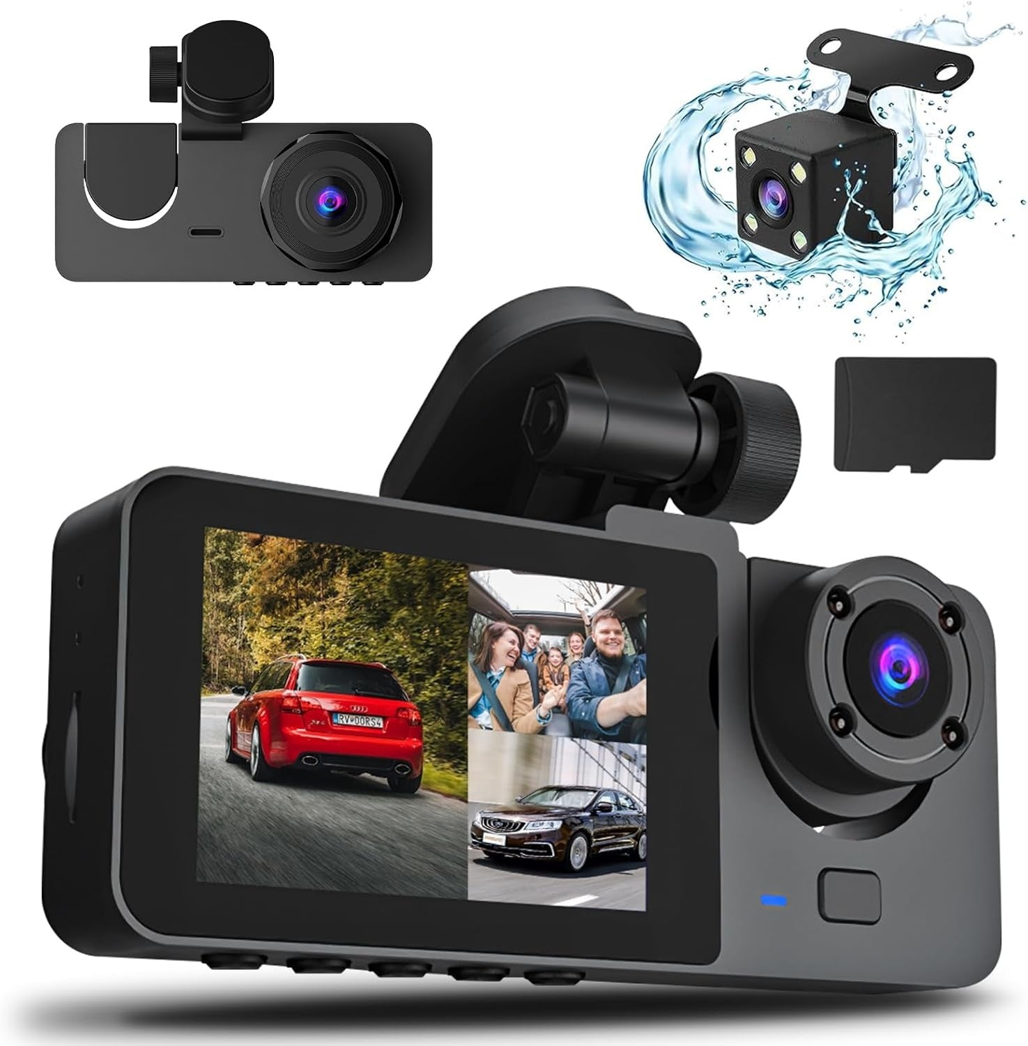 3 Channel Dash Cam, 1080P Dash Cam Front And Rear Inside, Three Way Dash Camera For Cars, Car Camera With 32GB Card, 24H Parking Mode, Loop Recording, Super Night Vision - 5 - CJ