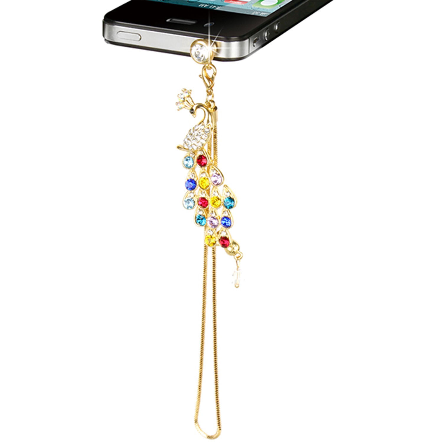 Colorful Crystal Diamond Peacock Dust Cap Pendant For Cell Phone 3.5mm Jack - 5 - CJ