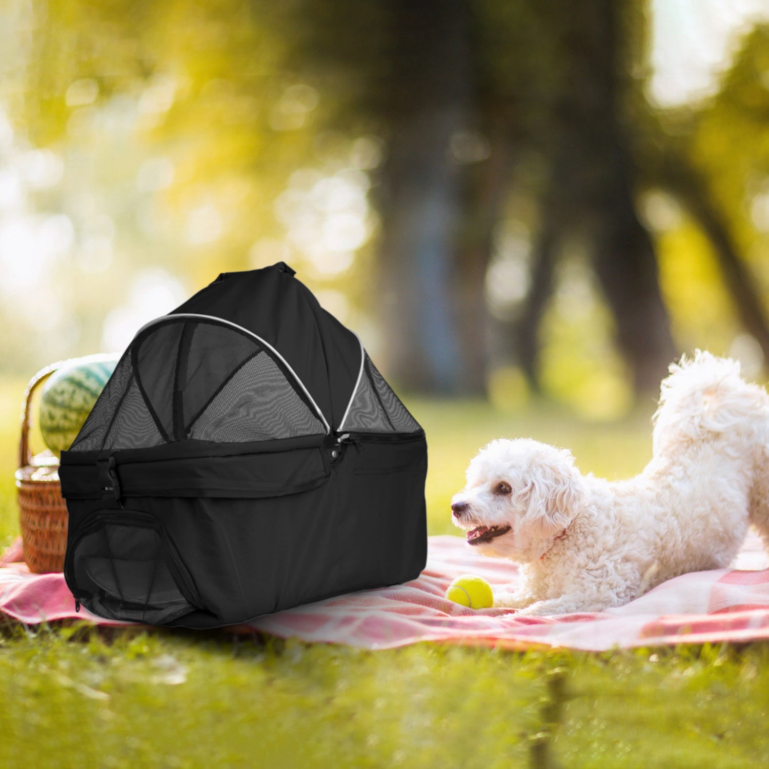 1Pc 4 - Wheels Pet Stroller Foldable Carrier Strolling Cart Travel Jogger Pet Stroller With Removable Liner Storage Basket For Dog Cat - 5 - CJ