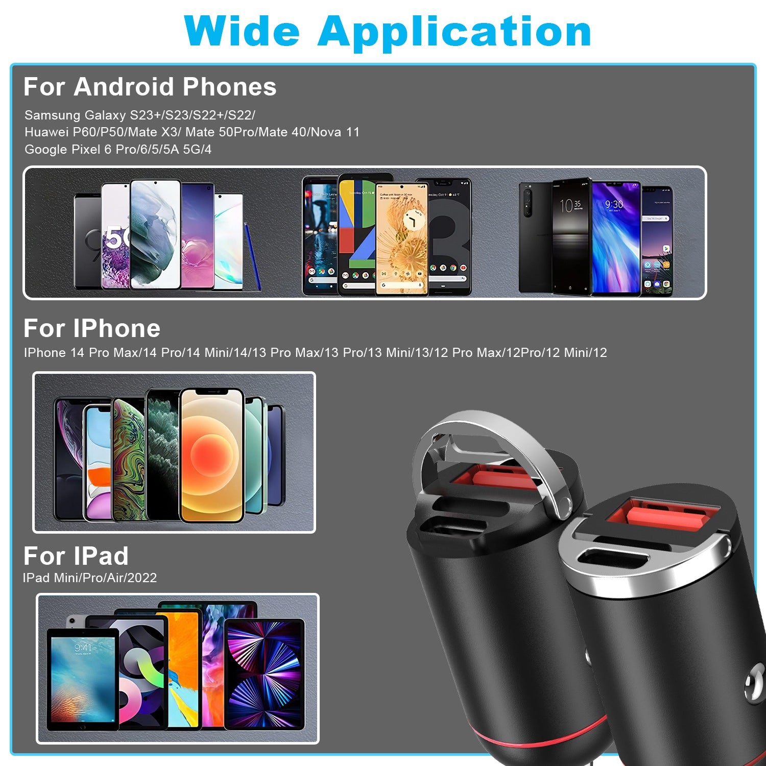 2Pcs 1,00W USB TypeC Car Charger QC4.0 PD3.0 USB Fast Charging Adapter Dual Port Car Cigarette Lighter Compatible With Phone Pad - 5 - CJ