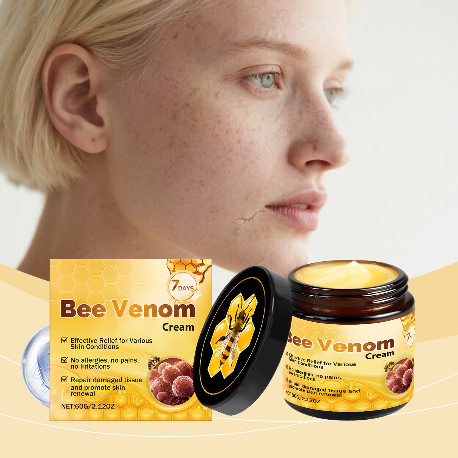 AMZ Bee Venom Skin Care Cream Is Gentle, Moisturizing, Hydrating, Smooth And Delicate. It Is Suitable For Daily External Application And Skin Care - 5 - CJ