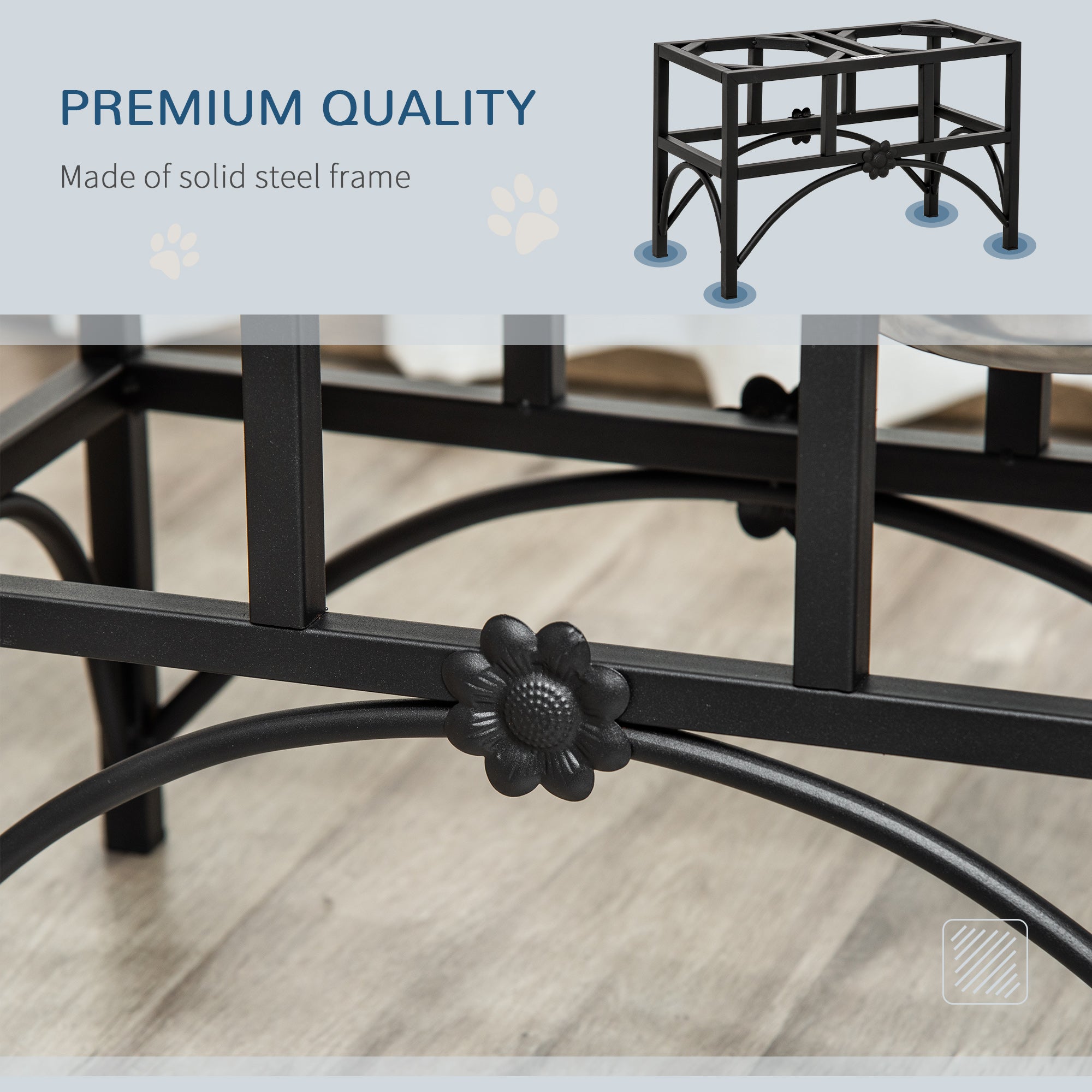 17" Double Stainless Steel Heavy Duty Dog Food Bowl Elevated Pet Feeding Station - 5 - CJ