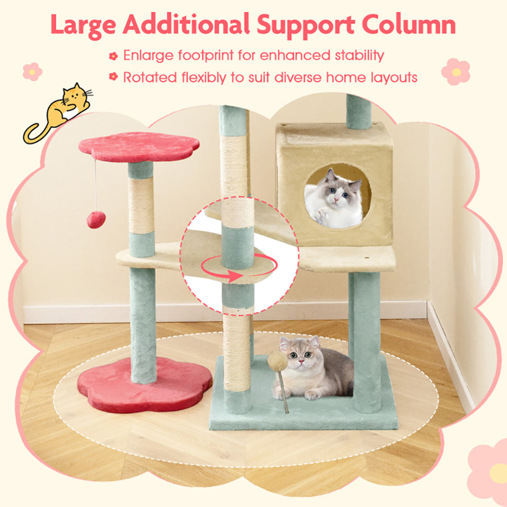 61 Inch Multi - Level Aesthetic Floral Kitten Tower With Flower - Shaped Padded Perch - 5 - cjdroshippping