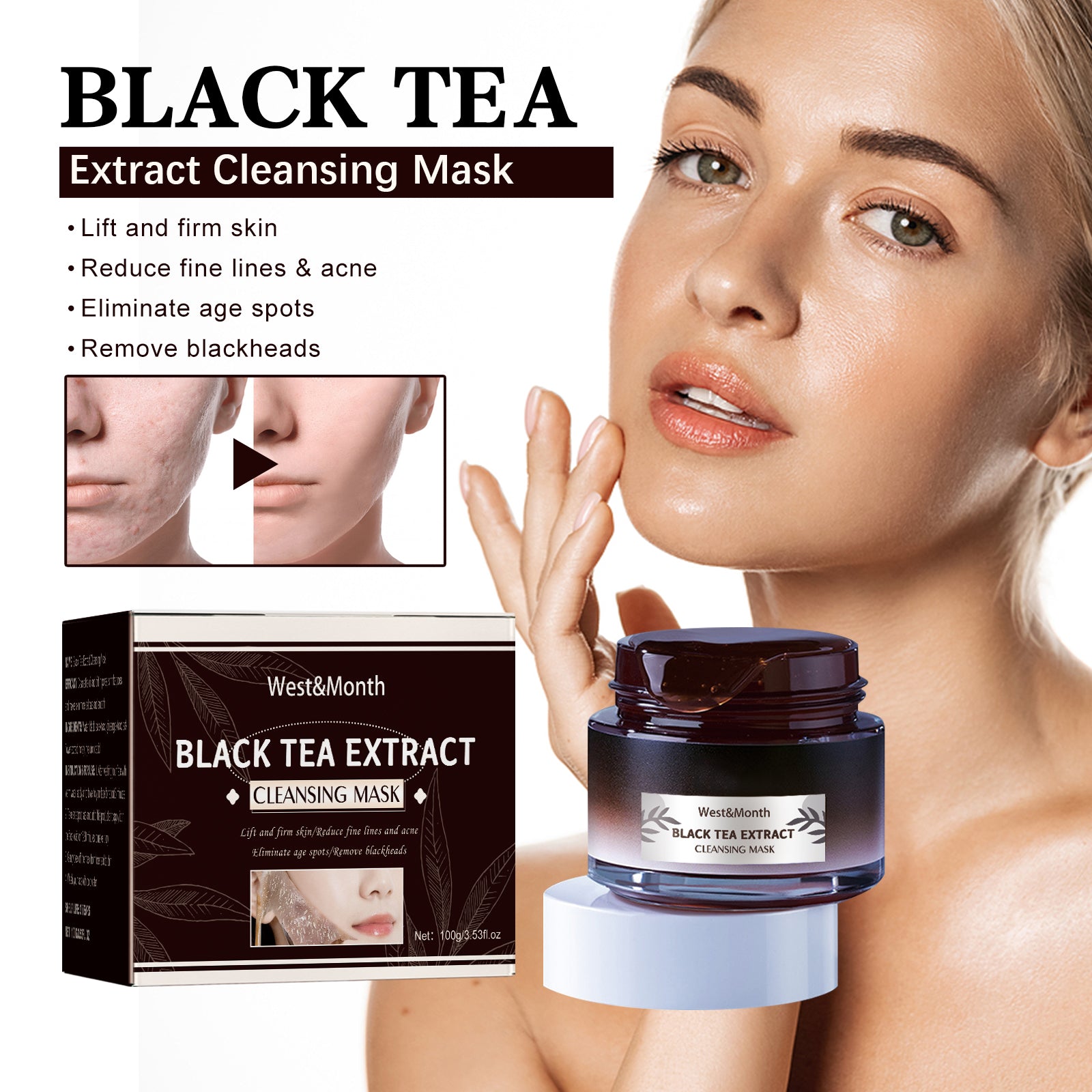 West&Month Black Tea Mask For Deep Cleansing, Refining Pores, Brightening Complexion, And Rejuvenating The Skin, A Type Of Application Mask - 5 - cjdropshipping