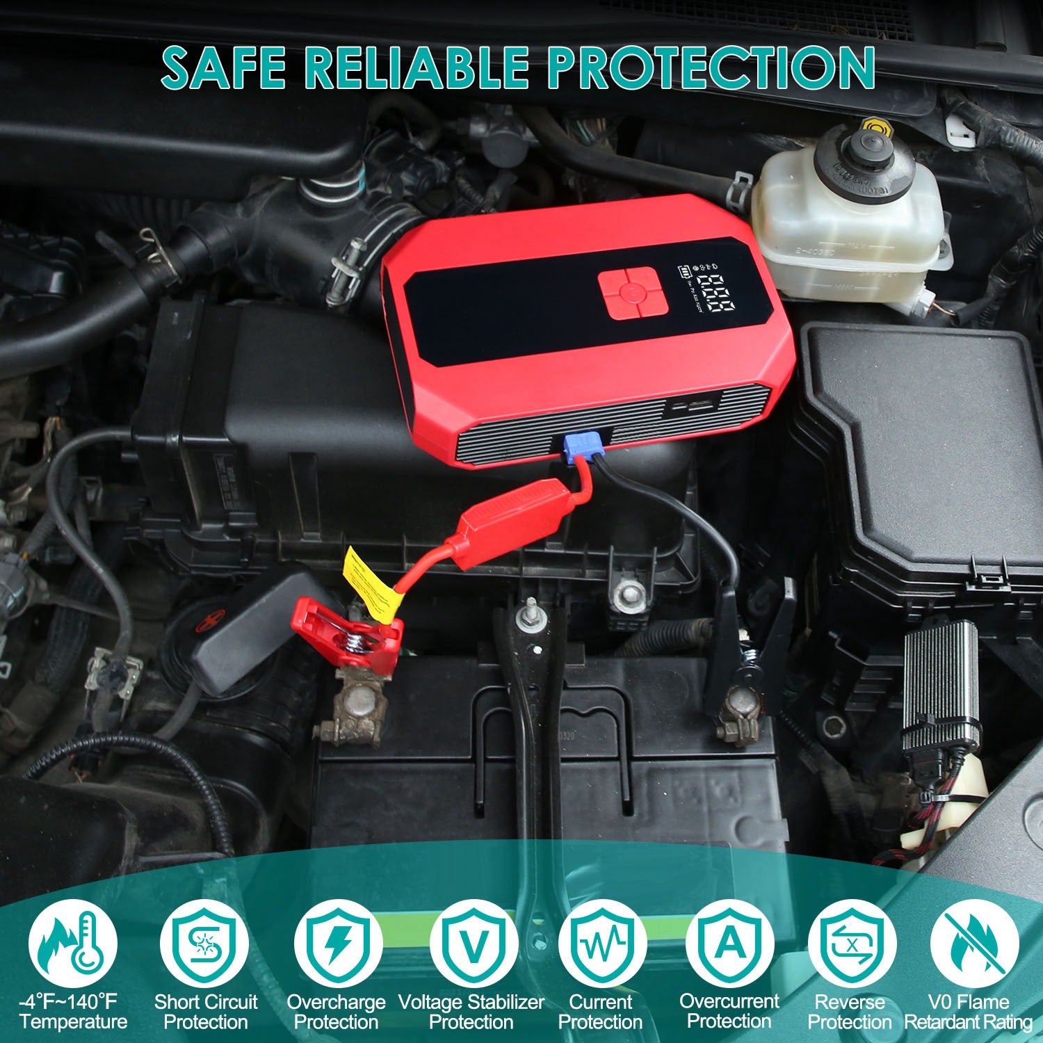 1Pc Portable Car Jump Starter Air Compressor 1500A 400PSI Car Battery Charger Jump Starter Power Bank LED Flashlight Digital Tire Inflator For 4.0L Gasoline Or 2.0L Diesel Engine - 5 - CJ