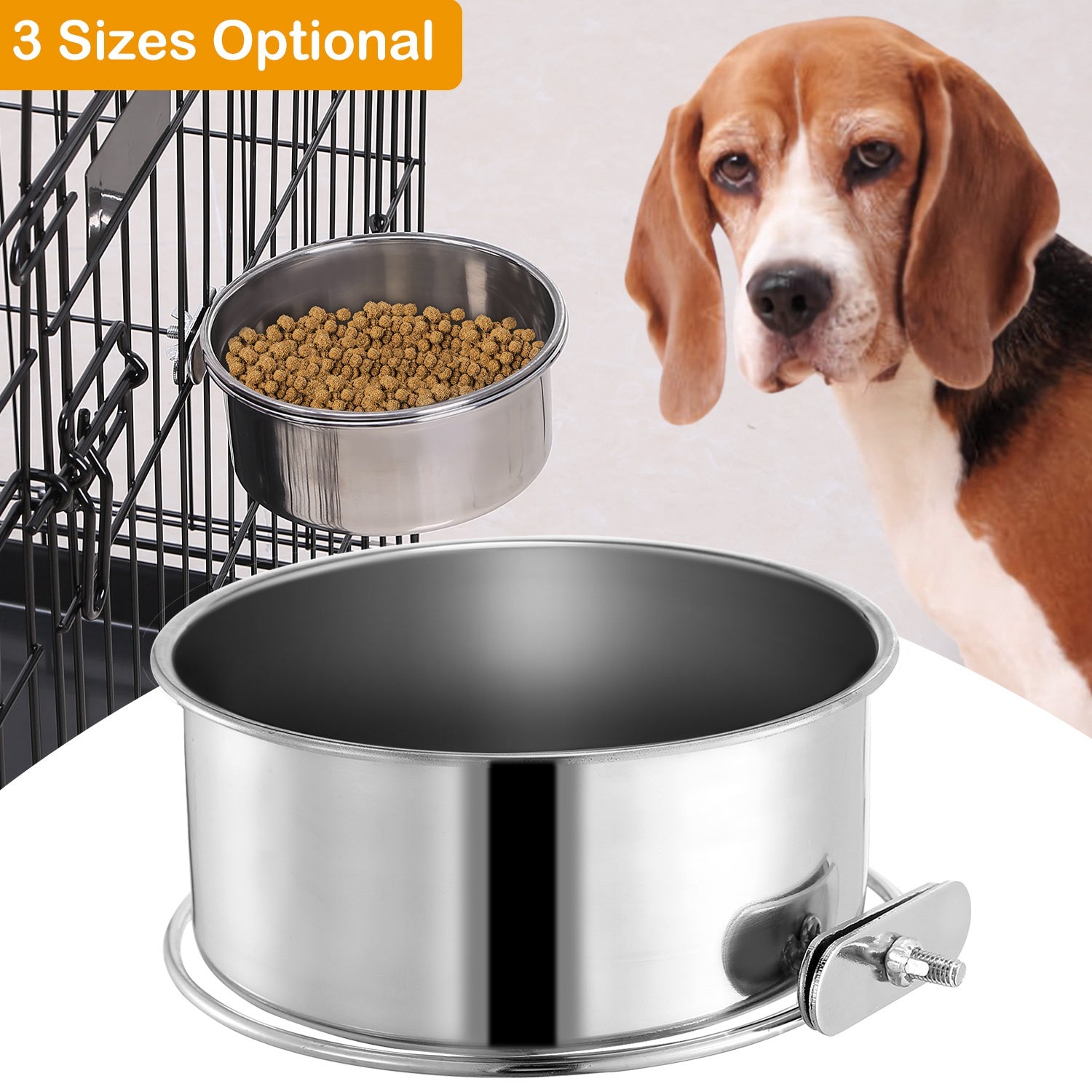 1Pc M Size Stainless Steel Dog Bowl Pets Hanging Food Bowl Detachable Pet Cage Food Water Bowl With Clamp Holder - 5 - CJ