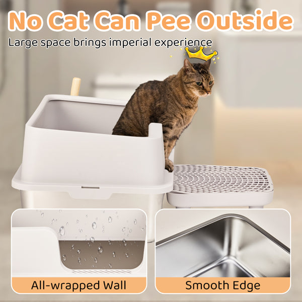 Stainless Steel With Plastic, Buckle Style With Shovel, Foot Pad, White Litter Box - 5 - CJ