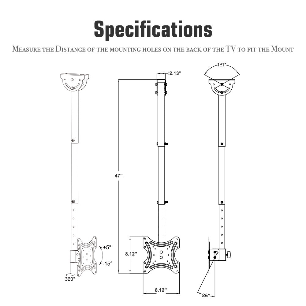 TV Ceiling Bracket, Length Adjustable 360 Degree Rotation, Up And Down 5 - 15 Degrees, Load Capacity 25kg - 5 - CJ