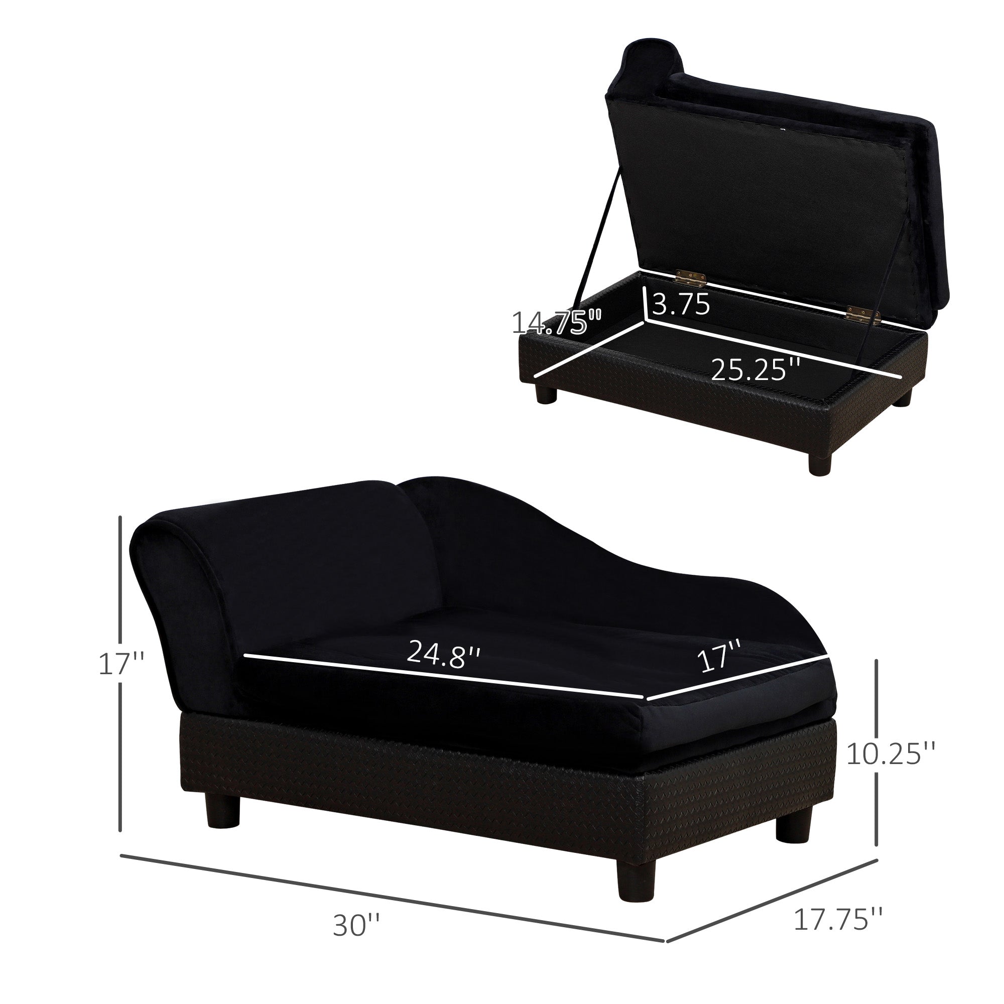 Pet Sofa Bed Couch with Storage, Pet Sofa for Cats and Small Dogs, Black - 5 - CJ