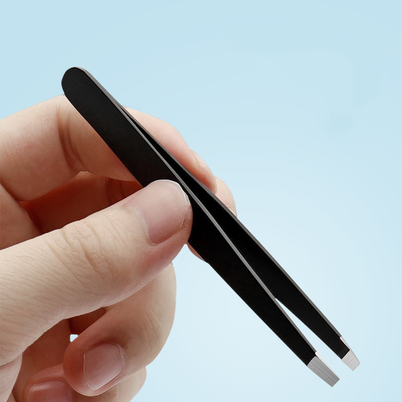 Stainless Steel Eyebrow Tweezers Black Flat Hairs Puller Beauty Makeup Tool - 0 - CJ
