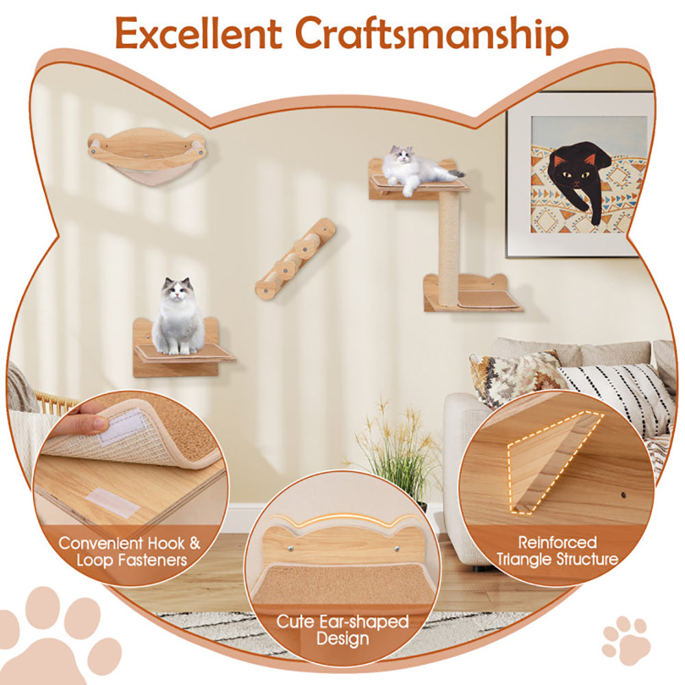 Cat Wall Furniture Set Of 4 With Hammock 2 - step Cat Tree And Perch - 5 - CJ